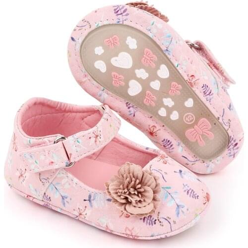 2021 Baby Girls First Walkers Flower Infant Princess Shoes Soft Anti-Slip Print Flats Infant Toddler Crib Shoes