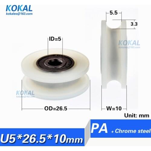 [U0526-10]10PCS high quality Wear-resisting PA Nylon coated double ball bearing U/V flute sliding guide roller wheel 0526UU