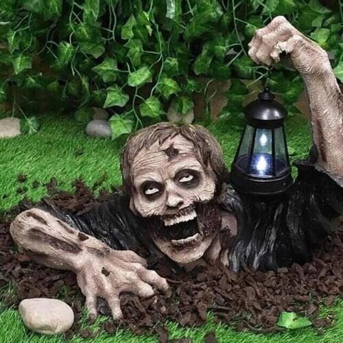 Horror Lantern Zombie Creative Halloween Outdoor Decoration Garden Zombie Statue With Battery Lantern Zombie Yard New