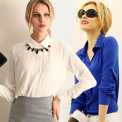 Spring Autumn Female Solid Fashion Chiffon Work Wear Elegant Formal Office Blouse Plus Size Top Slim T-shirt Women 2021