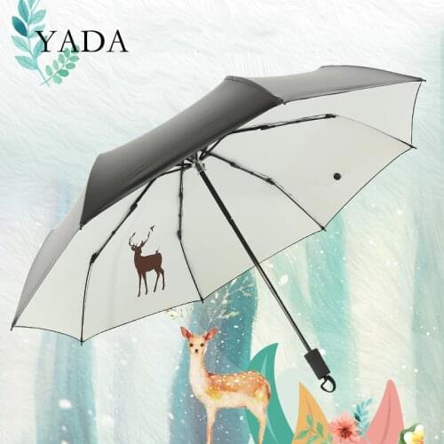 YADA INS 2020 New Luxury Icon Deer Elk Pattern Black Umbrella Folding Umbrellas For Women Man UV Lovely Rain Umbrella YD200193