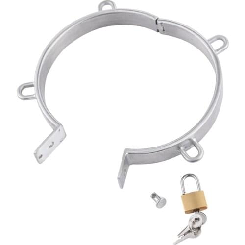 Stainless Steel Lockable Neck Cuff Collar With 4 Ring Restraint Bondage Locking Choking Ring Fetish Slave Sex Toys For Couples