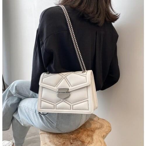 Ladies Rivet Chain Brand Designer PU Leather Crossbody Bags for Women 2021 Simple Fashion Shoulder Bag Lady Luxury Small Handbag