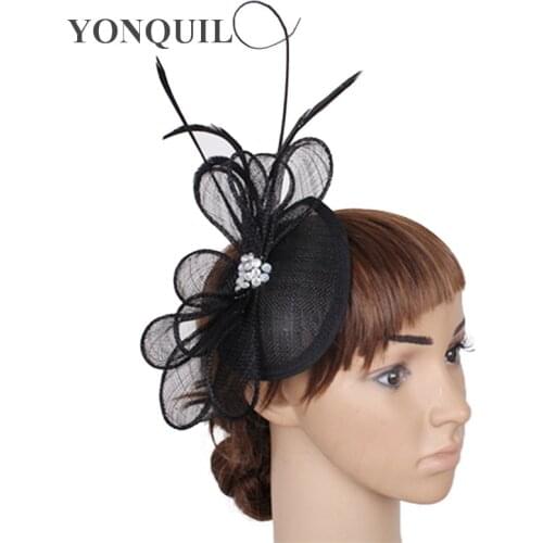 High Quality Fascinators Nice Feather Hair Accessorie Women Elegant Kentucky Derby Hat Pink Sinamay Hats Wedding Headwear SYF02
