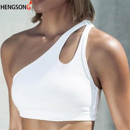 Women Push Up Fitness Bras One-shoulder Shockproof Fitness Vest Women Sports Bra Black White Yoga Running Bra Sexy One Shoulder