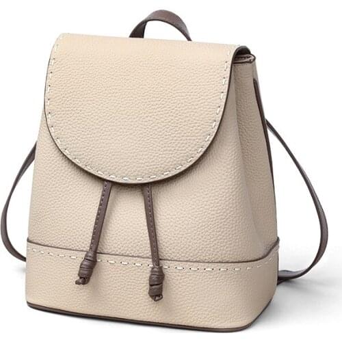 Genuine Leather Womens Backpack Korean Version of Wild Fashion Large-capacity Bagpack Lychee Pattern Cowhide Casual Female Bag