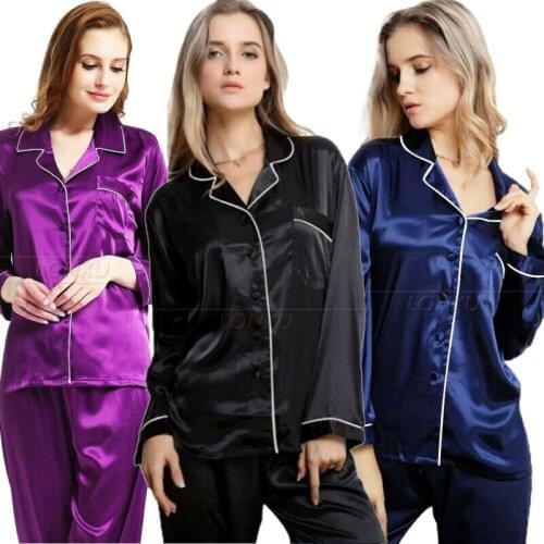 Women Silk Pajama Sets Satin Pyjama Sleepwear Long Sleeve Large Size Fashion Pajamas for girl Nightwear Suit Home New Style 2020