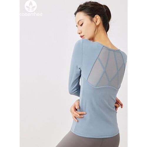 CAEEMHEE Women Slim Sport Top Round Neck Cross Back Mesh Fitness Yoga Long Sleeve Shirt Running Breathable Quick Dry Gym Blouses