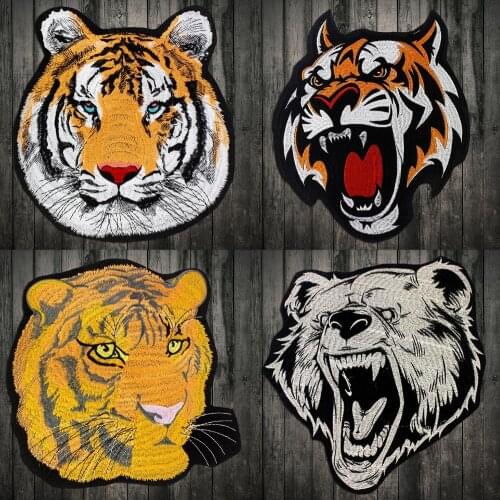 Animal wolf head brand iron on Tiger head patches for clothes Sew-on embroidered patch motif applique deal with it clothing