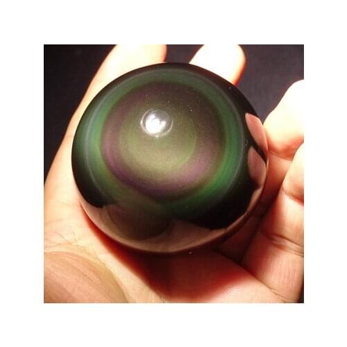 1PC Rainbow Natural Unique Cats Eye Obsidian Quartz Crystal Sphere Ball gemstone