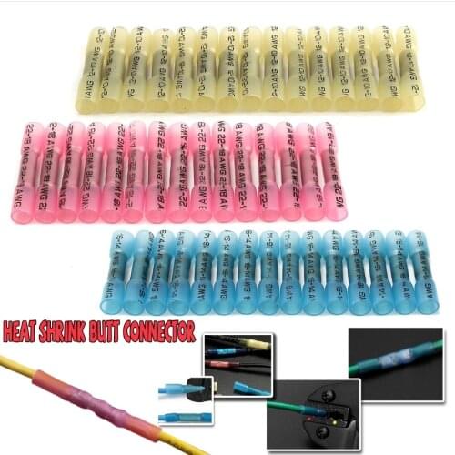 10/20/25/50PCS Heat Shrink Terminals Insulated Butt Electrical Splice Wire Connectors Cable Crimp Terminal Connector AWG 26-10
