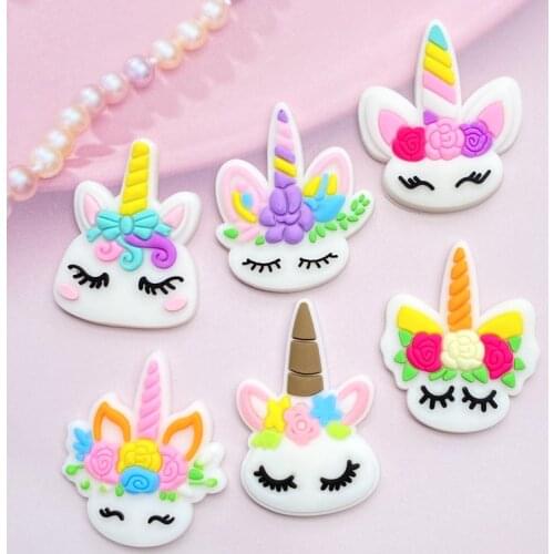 12pcs Cute Mini Unicorn head PVC flexible glue Flat back DIY Scrapbook Embellishment Phone Craft Decoration E98