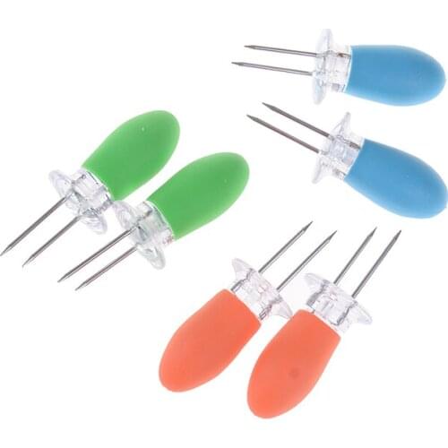 2Pcs Corn Holders Tainless Steel Skewers Prongs Jumbo Corn On The Cob Holders Hot Dog Meat Forks Kitchen BBQ Accessories