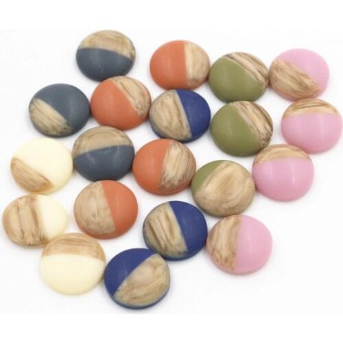 40pcs 12mm Mix Colors Wood grain Frosted imitation leather Style Flat back Resin Cabochons Fit 12mm Cameo Base Button