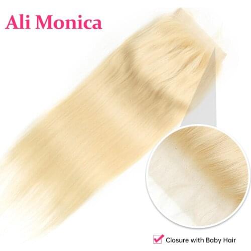 4x4 Closure Brazilian 613 Blonde Straight Lace Closure Human Hair Pre Plucked With Baby Hair Hand Tied Light Brown Swiss Lace