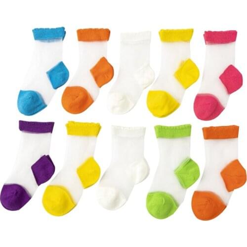 5 Pairs/Set New Baby Childrens Sock Plain Ice Thin Cotton Patchwork Breathable Invisible Ankle