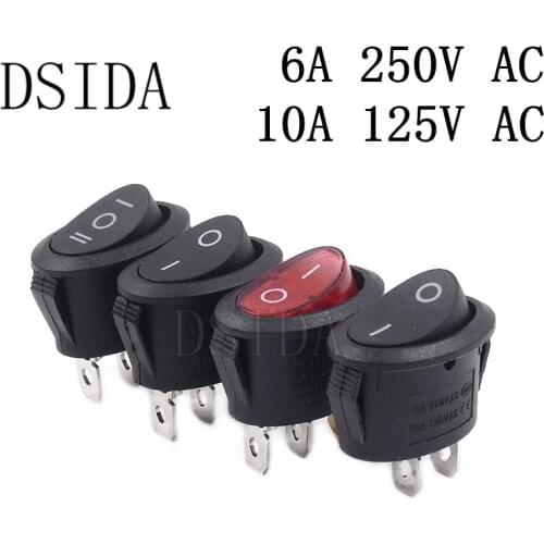5PCS KCD1 Oval Rocker switch ON-OFF / ON-OFF-ON 2 Pins / 3 Pins Fan / Electric Kettle Switch Power Switch 6A 250VAC / 10A 125VAC