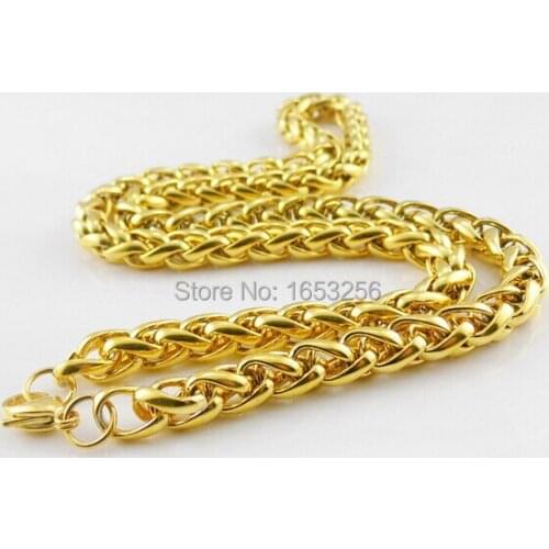 6mm 24'' Fashion IP Gold Stainless Steel Wheat Braid Chain Necklace in men women Jewelry