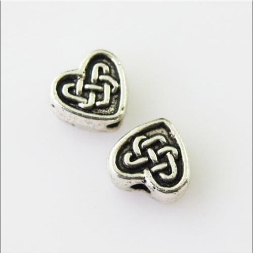 70Pcs Antiqued Silver Color Chinese Knot Heart Spacer Beads Charms 5.5x6.5mm