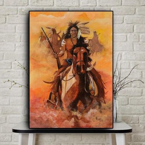Abstract Native Indian riding Horse Figure Painting Canvas Posters and Prints Cuadros Art Wall Picture vintage room decor