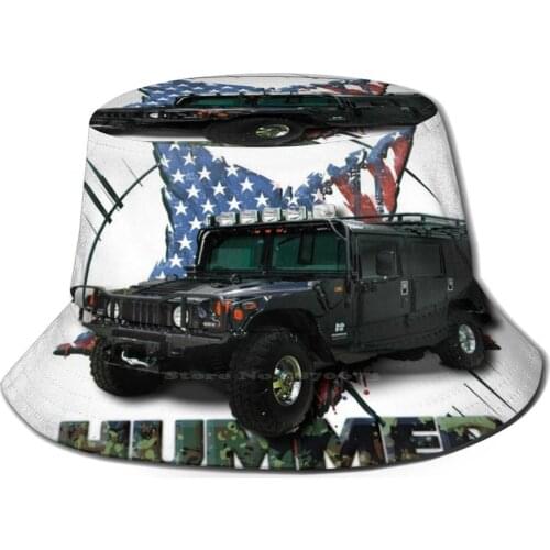 Hummer American Army Bucket Hat Beach Tourism Hats Breathable Sun Cap Hummer Car Hummer H1 Vehicle Hmmwv Military Vehicle 4X4