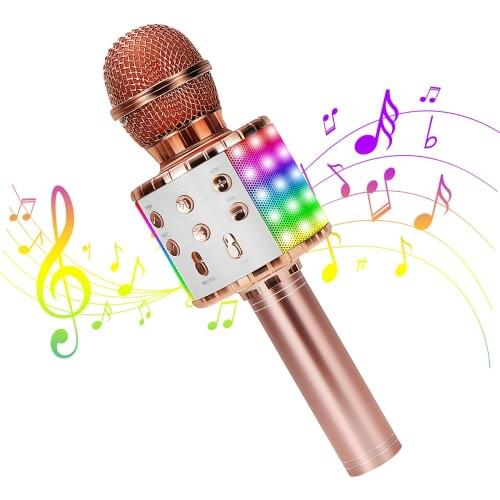Wireless Bluetooth Microphone 360 Sound Pickup Karaoke Mic Professional Speaker Home KTV Handheld Microphone with LED light
