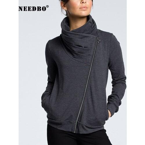 NEEDBO New Style Jacket Woman Autumn Oversize Jackets Female Coat Casual Slim Turtleneck Casaco Biker Jackets Outwear Streetwear