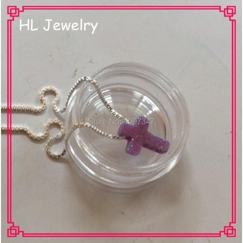 HL Opal Jewelry 30PCS/Lot OP38 Mutil Lavender Color 9*12MM Cross Synthetic Opal 925 Silver Necklace