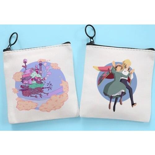 Howls Moving Castle Miyazaki Hayao Studio Ghibli Cute Solid Color Canvas Coin Purse Small Fresh New Zipper Key Bag Hand Gift