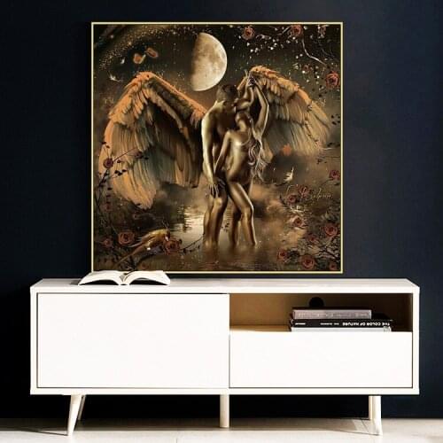 Golden Angel and Devil Canvas Pictures Vintage Man and Woman Posters and Prints Nordic Wall Art Living Room Home Decor Painting