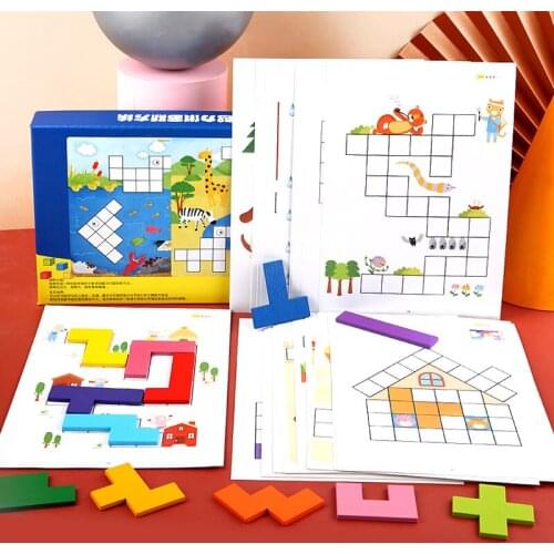 Childrens Benefit Intellectual Dynamic Brain Power Toys Wooden Tetris Blocks System Puzzle Iogic Thinking Game