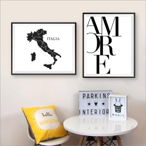 Amore Love Quote Italy Wall Art Canvas Painting Pictures Valentines Day Gifts Italy City Map Silhouette Poster Prints Home Decor