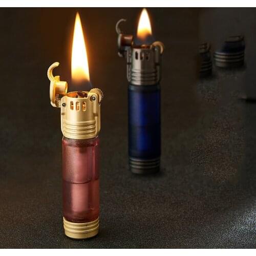 Kerosene Lighter Cylindrical Transparent Oil Bin Personality Retro Old Creative Grinding Wheel Lighter Mens Gadgets