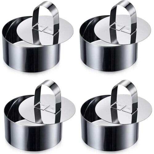 Cake Ring Cake Mold Round Stainless Steel Pastry Rings Cake Rings Forming Rings with Pushe 4 Pieces