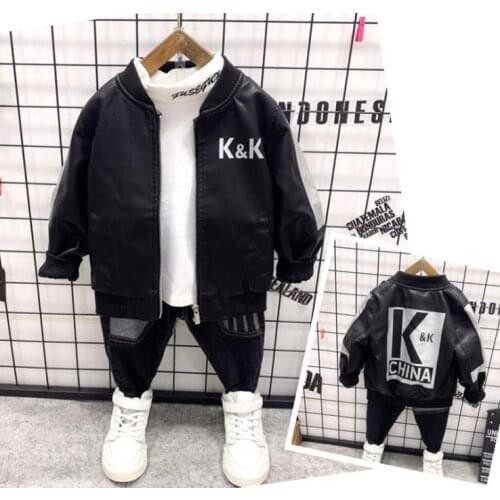 Boys Clothes Winter Autumn Baby Baby Boy Clothes sets PU Leather coat + T-shirt + jeans boys clothes three-piece Outfits 2-6year