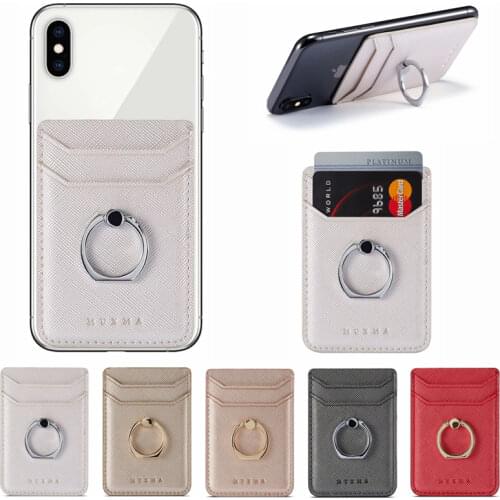 Leather Mobile Phone Wallet Sticker For iPhone 11 12 Pro X XS Max Ring Holder Pocket Card Slot Sticker For Xiaomi Samsung Huawei