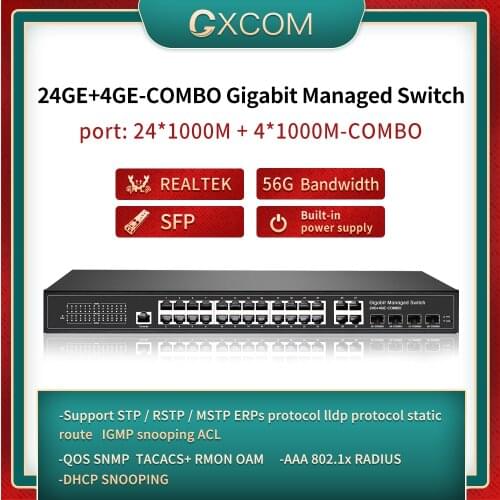 L2 32 Port 10/100/1000Mbps Managed Switch IGMP VLAN port mirror 24 port management switch With 4 combs