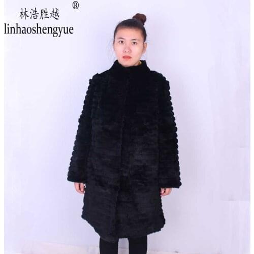 Linhaoshengyue 90cm long rabbit natural fur coat with 62cm sleeve length