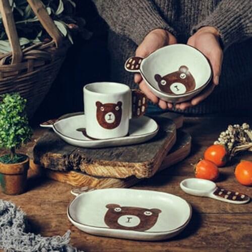 Cute cartoon hand-painted tableware Mori creative Jingdezhen water cup salad bowl breakfast plate dessert plate fruit plate spoo