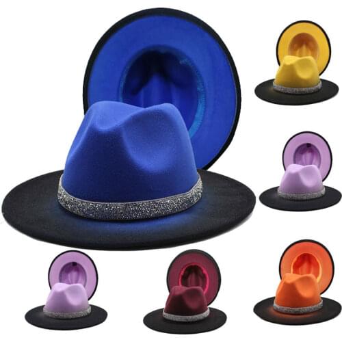 Men Woolen Cap Cowboy Tie-dye Winter Fedora Hat Big Brim For Men Jazz Hats Two-color British Hat 2020