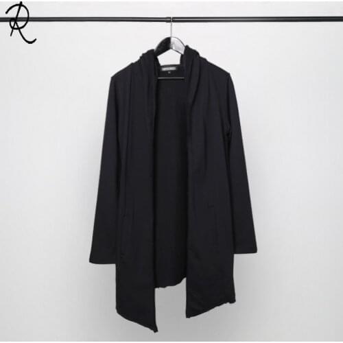 Hoodie man Slim mid-length Hoodie Cardigan, Black Cape Cloak jacket man
