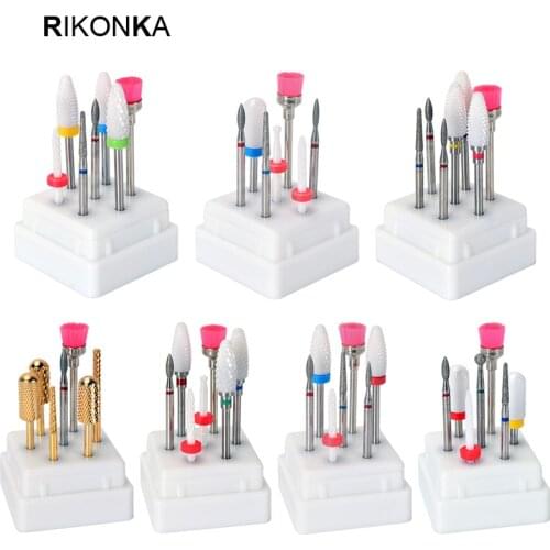 7pcs Ceramic Drill Bit Nails Milling Cutter For Manicure Machine Kit Electric Manicure Set Nail Files Drill Bits Nail Art Tool