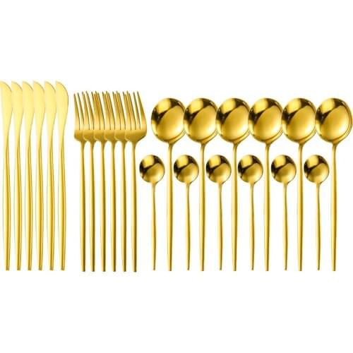 24Pcs/set Black Gold Cutlery Set 18/10 Stainless Steel Dinnerware Silverware Flatware Set Dinner Knife Fork Spoon Dropshipping