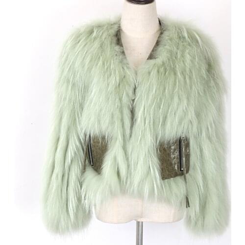 New 2021 Warm Autumn Luxury Short Winter Jacket Women Real Fur Coat Genuine Leather Raccoon Fur Knitted Jackets Fluffy Thick