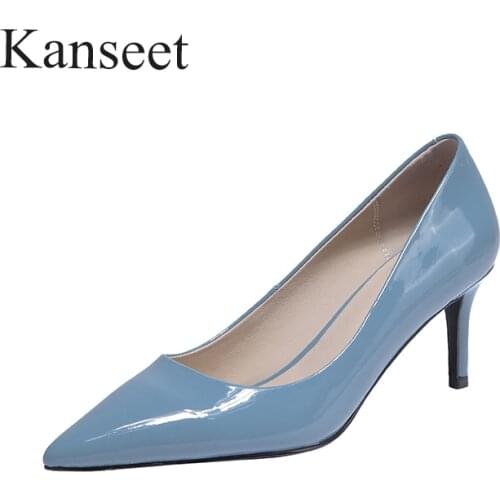 Kanseet 2021 New Arrival Womans Pumps Spring Autumn Genuine Leather Pointed Toe Concise Handmade Hot Sale 6.5cm High Heel Shoes