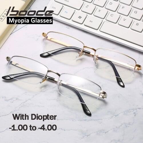 Iboode Diopter With -1.0 to -4.0 Men Business Myopia Glasses Frame Metal Student Anti-blue Light Protect Near Eyewear Eyeglasses