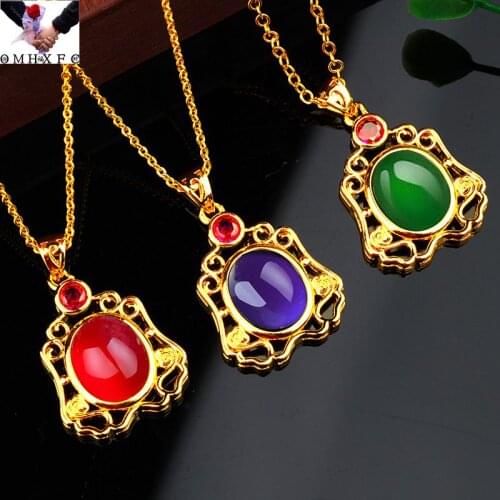 OMHXFC Wholesale PN571 European Fashion Fine Woman Girl Party Birthday Wedding Gift Vintage AAA Zircon 24KT Gold Pendant Charm