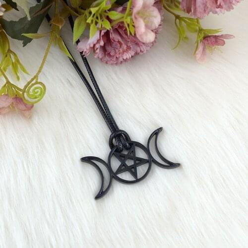 Black Wicca Necklace Divination Pendant Witchy Jewelry