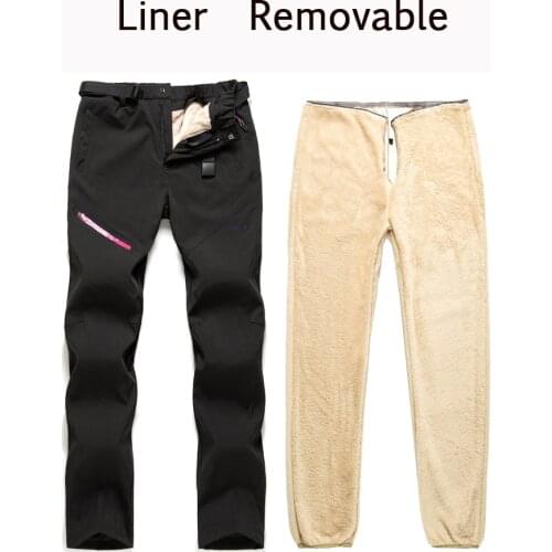 Liner Removable Warm Winter Woman Men Soft Shell Trousers Waterproof Outdoor Fleece Windproof Skiing Camping Hiking Pants