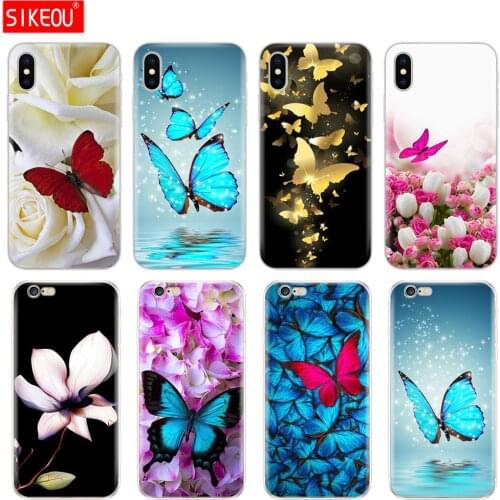 Silicon Cover Phone Case For Iphone 6 X 8 7 6s 5 5s SE 2020 Plus 10 XR XS MAX 11 pro MAX Coque butterfly on white roses flower
